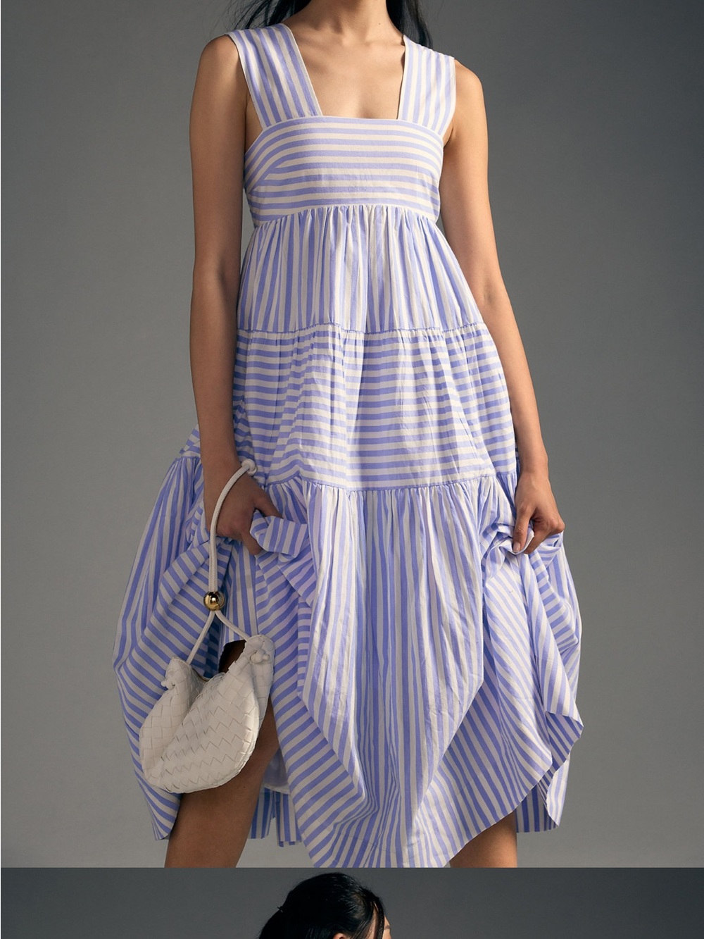 Helena Square-Neck Tiered Midi Dress